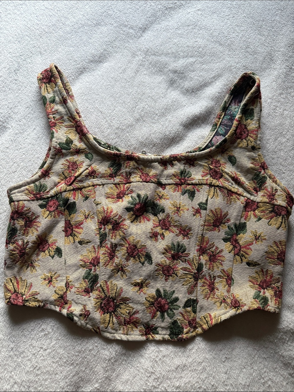 Floral Cropped Tank Top in Cream and Pink